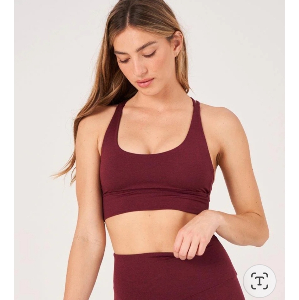 Onzie Luxe Bra Yoga Medium Large Wine Wireless Weave Women's Burgundy Sports Bra